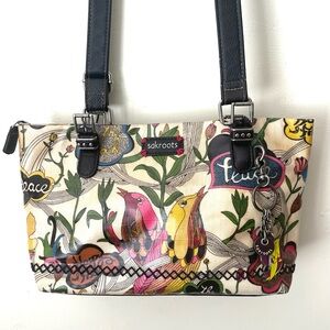 SAKROOTS Botanical Bird Crossbody Purse Satchel Bag Hippie Floral Foliage Witch